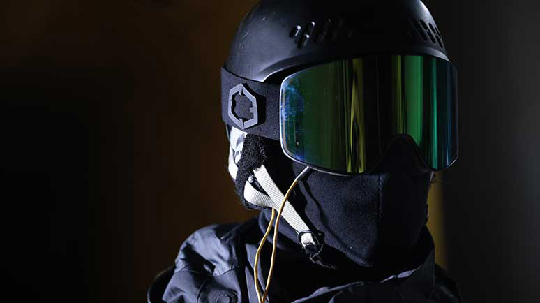 Photo of helmet and glasses in cold climate tunnel